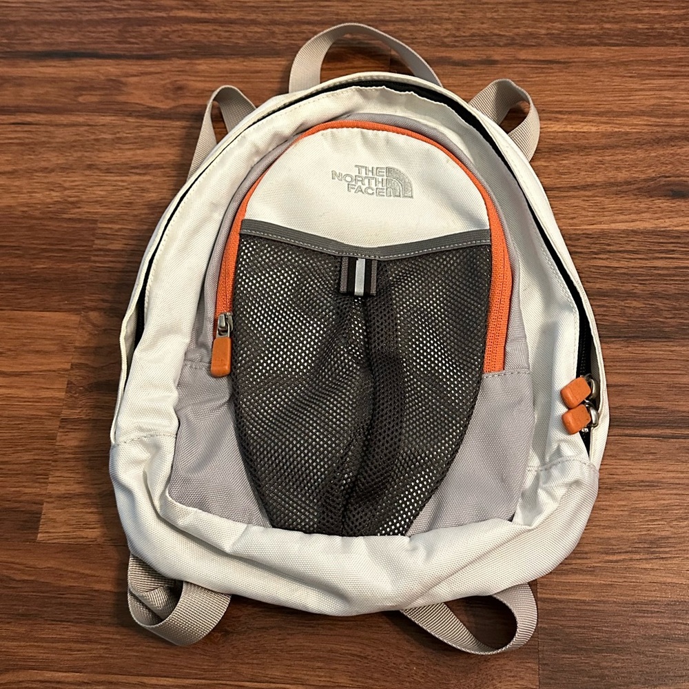 The North Face Light Gray and Orange Backpack